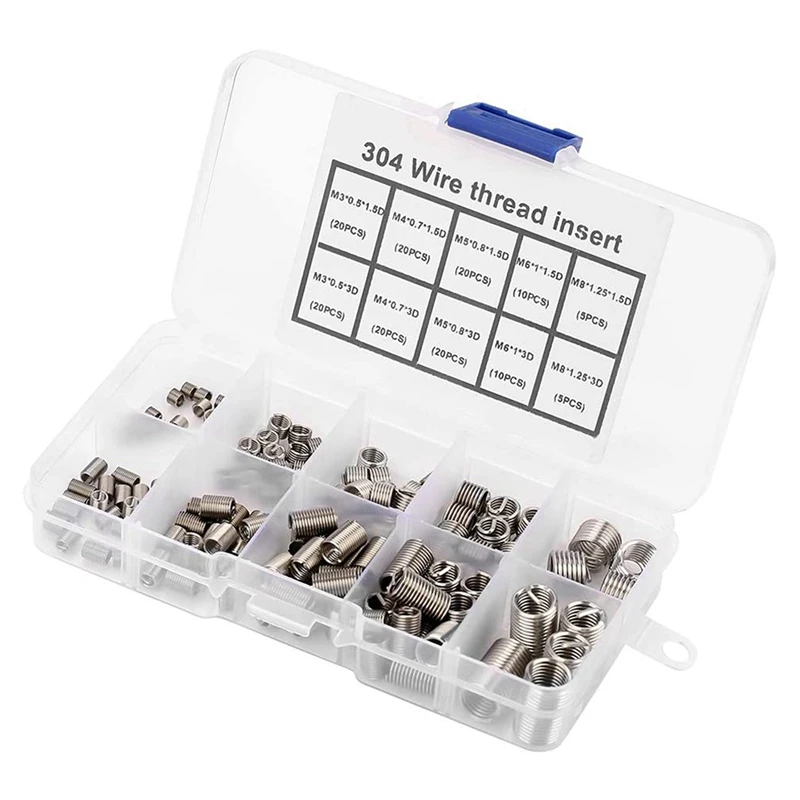 300Pcs Thread Repair Inserts M3 M4 M5 M6 M8 Stainless Steel Heli Coil Thread Repair Insert Wire Thread Insert Assortment