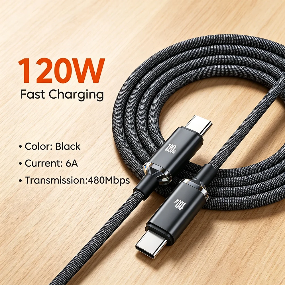 120W USB C to C Cable PD Fast Charging Data Cord Type C Phone Wire For iPhone 17 Xiaomi Samsung Huawei USB C Quick Charging Cord
