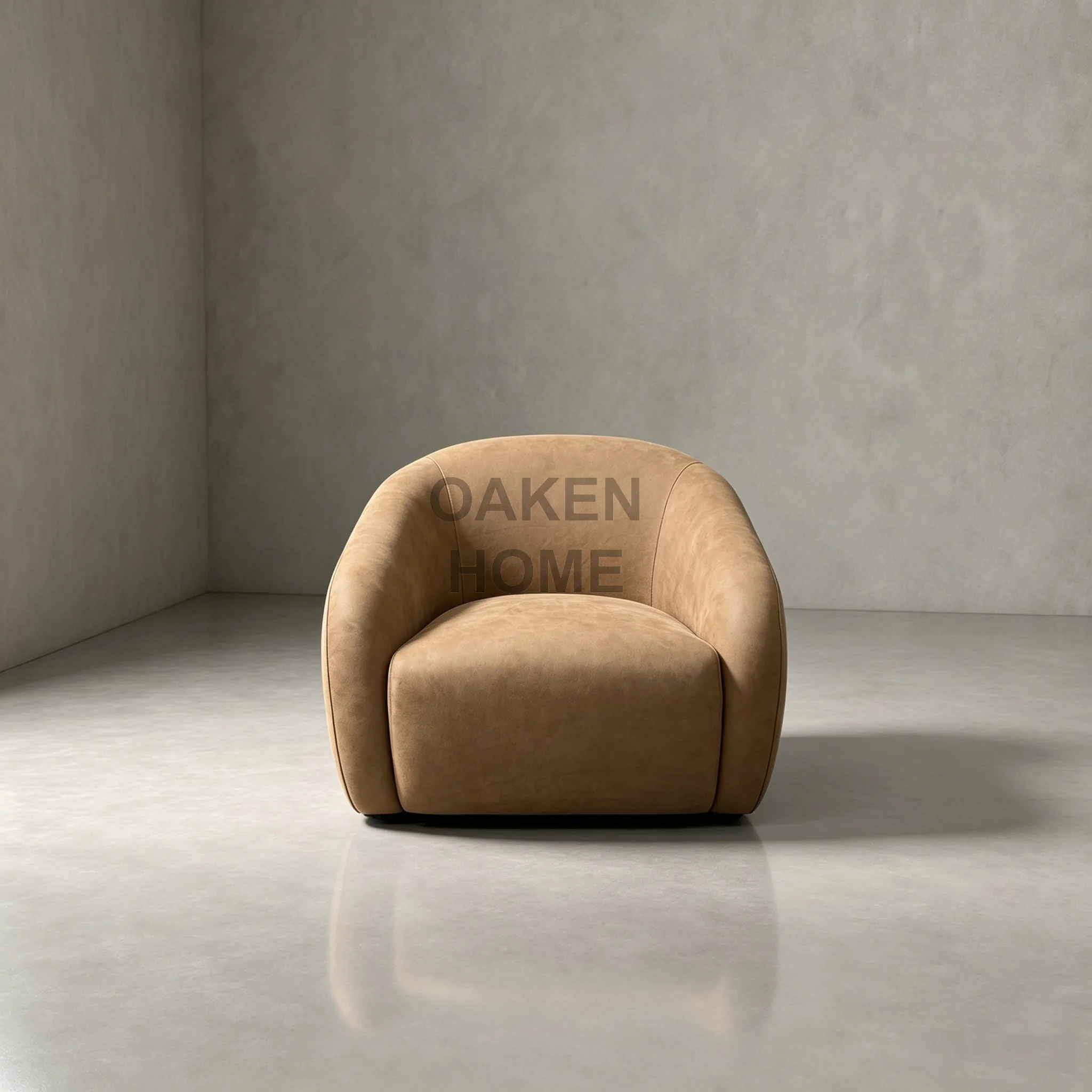 OAKEN Modern Curved Swivel Leather Accent Chair Upholstered Barrel Armchair Living Room Single Leisure Lounge Sofa
