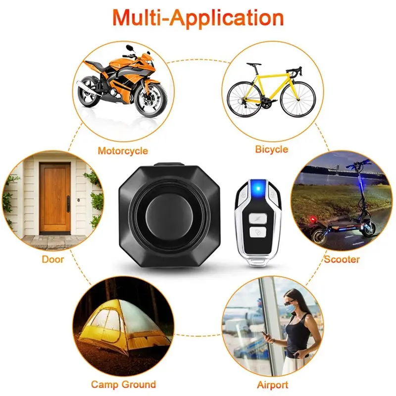 自転車振動モーションセンサーアラーム-usb-充電ワイヤレスバイクアラームリモコンオートバイセキュリティ保護