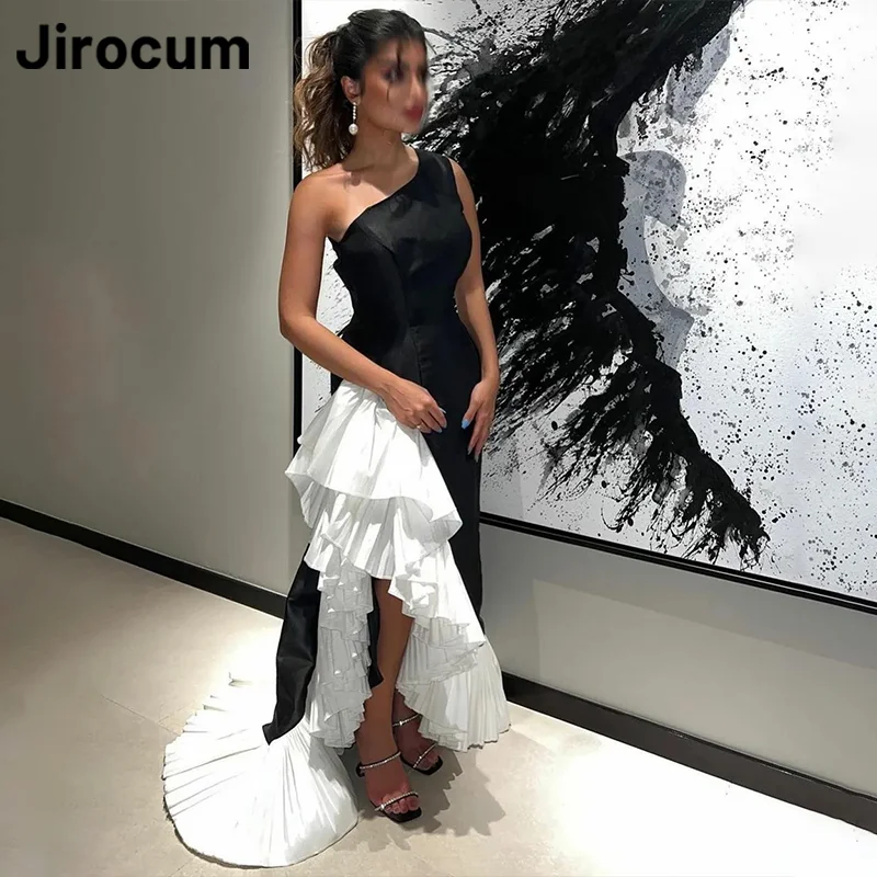 

Jirocum Sexy One Shoulder Prom Dresses Women's Black White Ruffled Asymmetrical Party Evening Gowns Formal Occasion Dress 2025