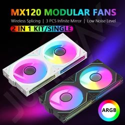 JUMPEAK MX120 240mm 모듈식 무선 연결 PC 120mm 섀시 히트팬 ARGB 컴퓨터 물 냉각기의 무한 미러링 효과