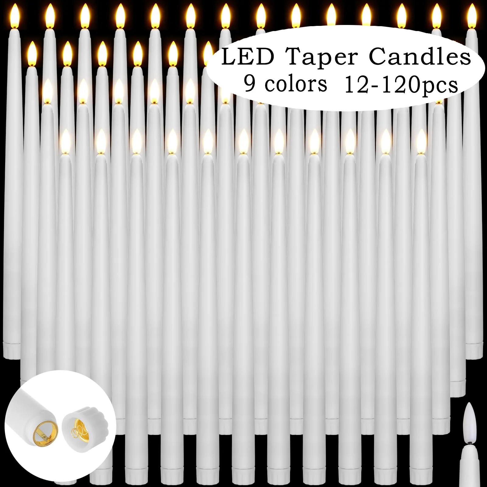 12-120Pcs Wedding LED Taper Candle Flickering Candle Lights Flameless Battery Operated Candles Party Electric Fake Candles