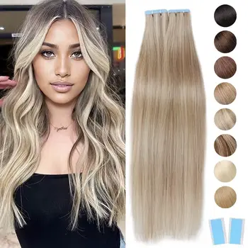 MRSHAIR 膠帶式接髮 真髮 金色 無痕膠帶接髮 4x0.8cm 膚色髮片 PU 膠帶接髮 20片 12英寸-24英寸 10 最佳銷售 膠帶式接髮 - №3