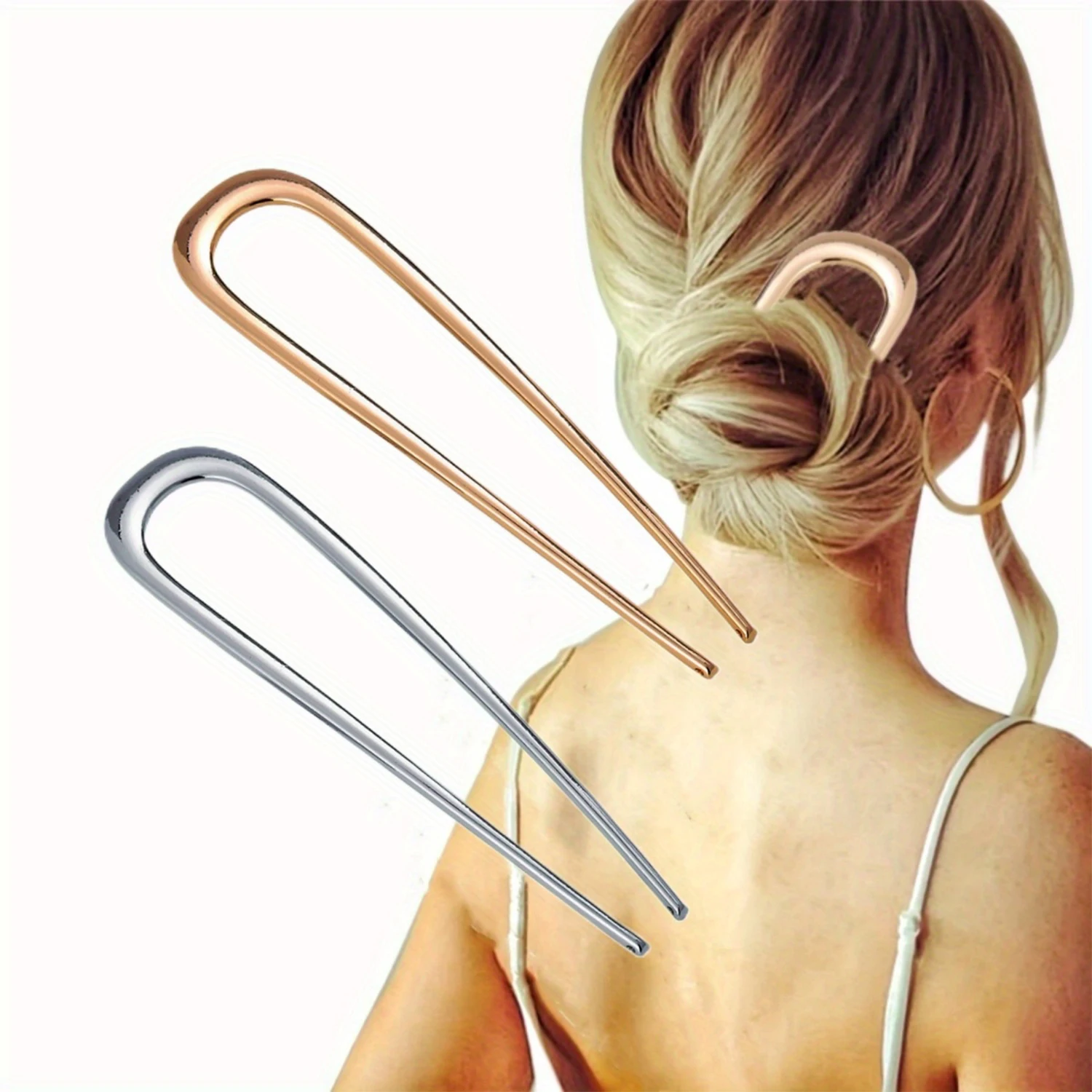 

2pcs U-Shaped Double-Insert Hairpin Hair Fork Female Simple Modern Metal Hairpin Bun Head Alloy Hairpin