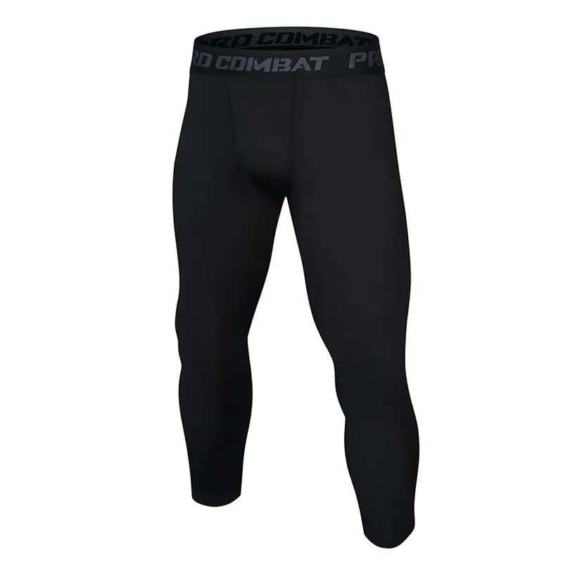 Men Running Base Layer Tight Compression Training Bottoms Fitness Trousers Child Basketball Sports Skinny 3/4 Cropped Pants