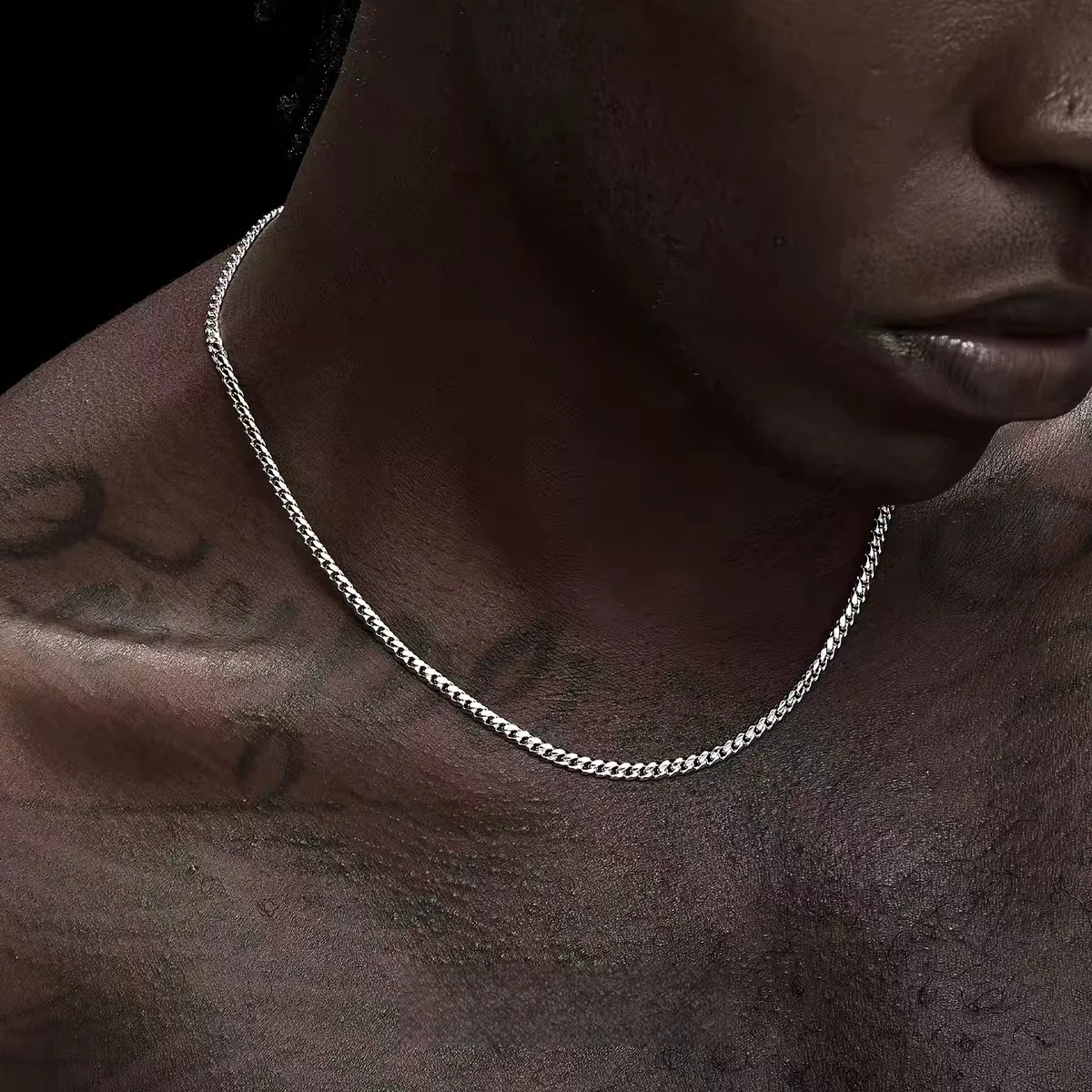 3.5mm Silver Color Stainless Steel Cuban Chain Necklace Hip Hop Men Necklace Simple Jewelry Necklace For Women