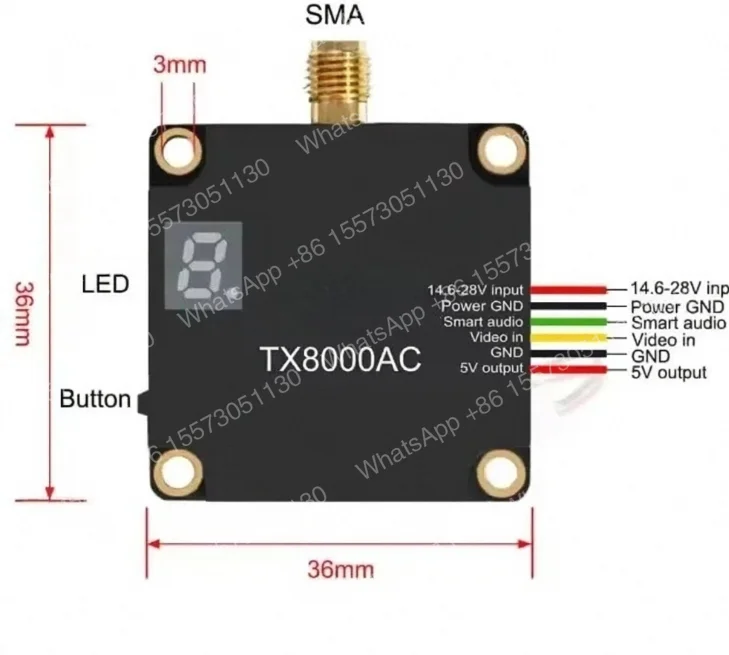 5.8G 8W transmitter TX8000AC image transmission ultra-long distance 96CH T B S