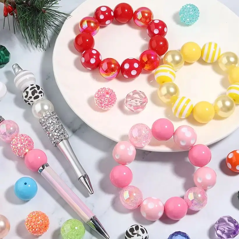 12pcs/lot 20mm Colorful Acrylic Beads Round Loose Spacer Beads For Jewelry Making DIY Crafts Phone Chain Key Chain Pen Beads view 2