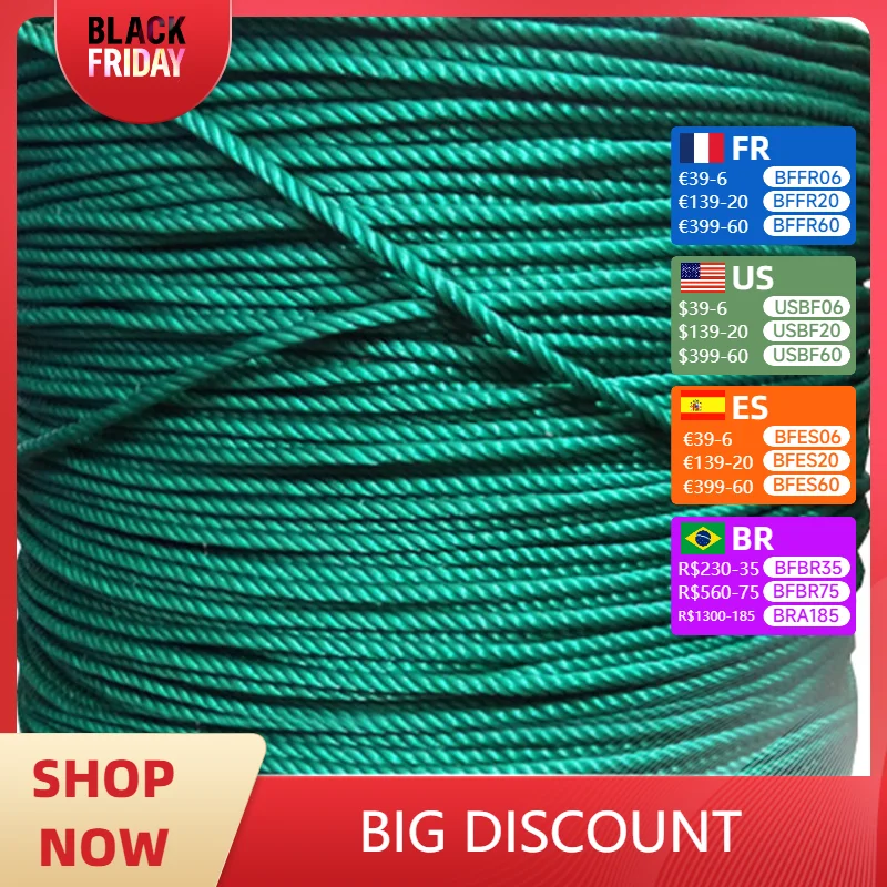 High-Strength Nylon Weave Guardrail Rope, Tied Advertising Goods, Anti-Sun, Waterproof Green Polyethylene Cord, 4mm, 5mm, 6mm