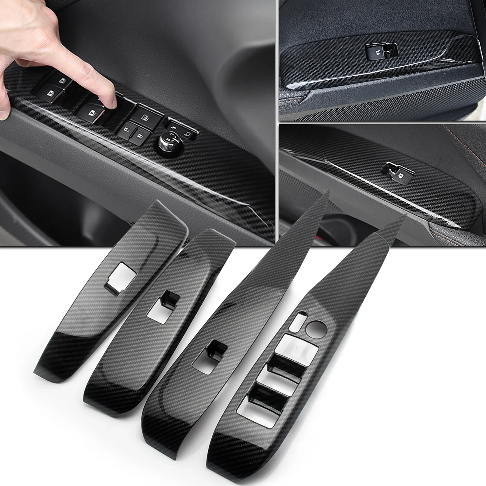 4pcs/Set Carbon Fiber Style Interior Window Lift Switch Button Panel Cover Molding Trims Decor For Toyota Camry XV70 2018-2026
