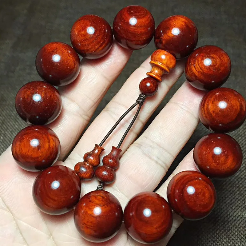 Indian small-leaf rosewood 1.8*13 beads Buddhist bracelet, chicken blood red with gold specks, high oil content, dense texture,