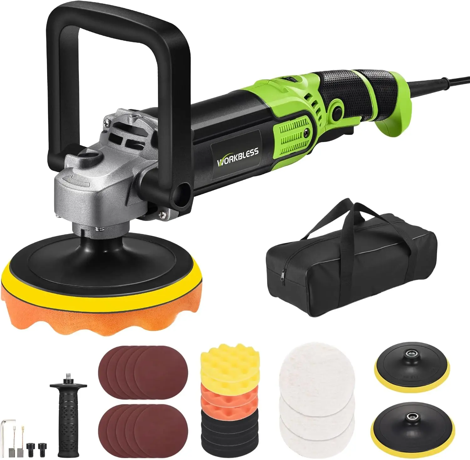

1600W Rotary Car Polisher with 7-Speed Settings, Multi-Purpose Kit for Cars, Boats, Floors