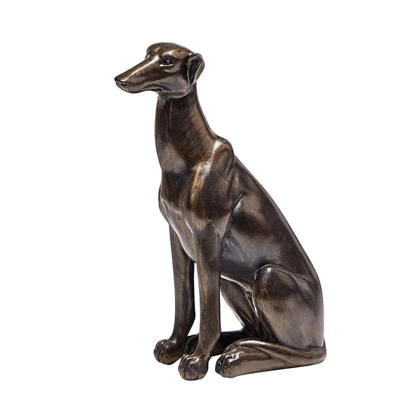 Retro Bronze Tone Resin Greyhound Dog Sculpture Statue Artistic Animal Figurine Home Decor Coffee Table Bookshelf Craft Gift