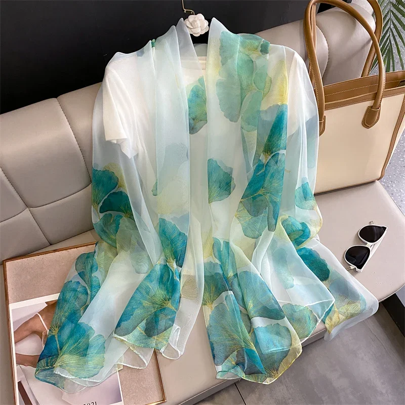 

New Spring Large Female Summer Silk Thin Hijab Wraps Women Elegant Floral Scarf Shawl Pashmina Beach Stoles Bufanda Foulard 2024