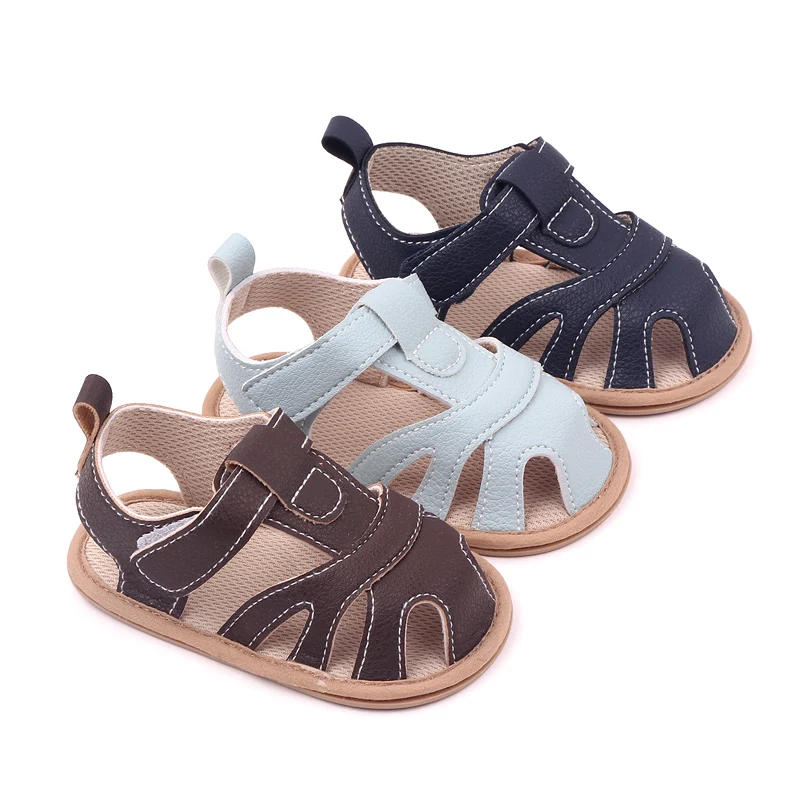 Baby Summer Sandal High Quality TPR Sole Anti-slip Toddler Beach Shoes PU Waterproof for Newborn Boys and Girls 0-9-18 Months
