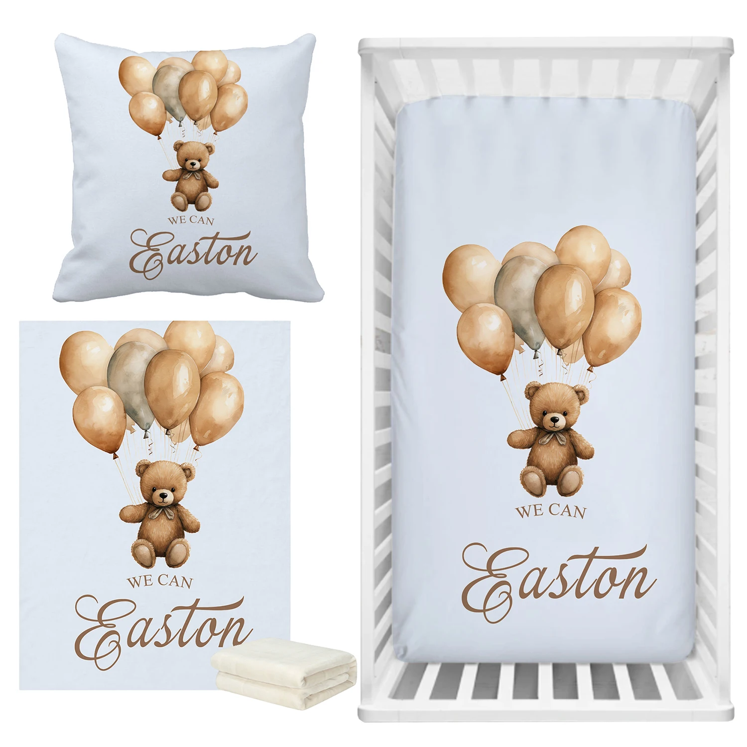 

Комплект постельного белья LVYZIHO с индивидуальным именем, в стиле бохо, с синим медведем, для детской кроватки, комплект постельного белья с спящим медведем, подарочный комплект постельного белья для новорожденных