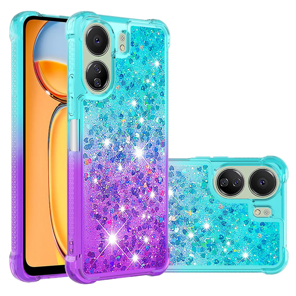 10pcs Gradient Quicksand Shockproof Phone Case For Xiaomi 14 Redmi A3 13C Note 13 POCO M6 C65 Pro 4G 5G Plus Ultra