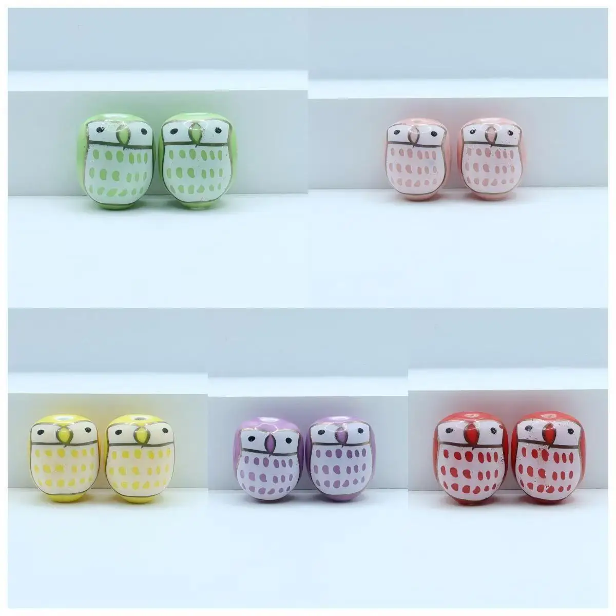 10pcs Owl  Handmade Painting Ceramic Porcelain Loose Beads For Jewelry Making DIY Bracelet Findings