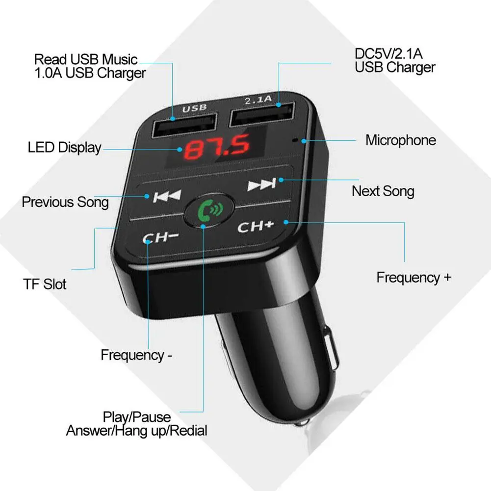 Car Mp3 Handsfree Wireless Bluetooth Car Kit FM Transmitter TF Card LCD MP3 Player Dual USB 2.1A Car Charger Phone Charger