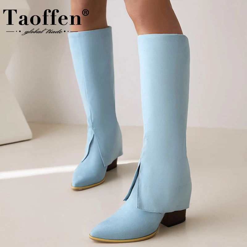 

Taoffen Big Size 34-48 Knee Boots For Women 2023 New Arrival High Heel Shoes Winter Female Long Boots Daily Fashion Footwear