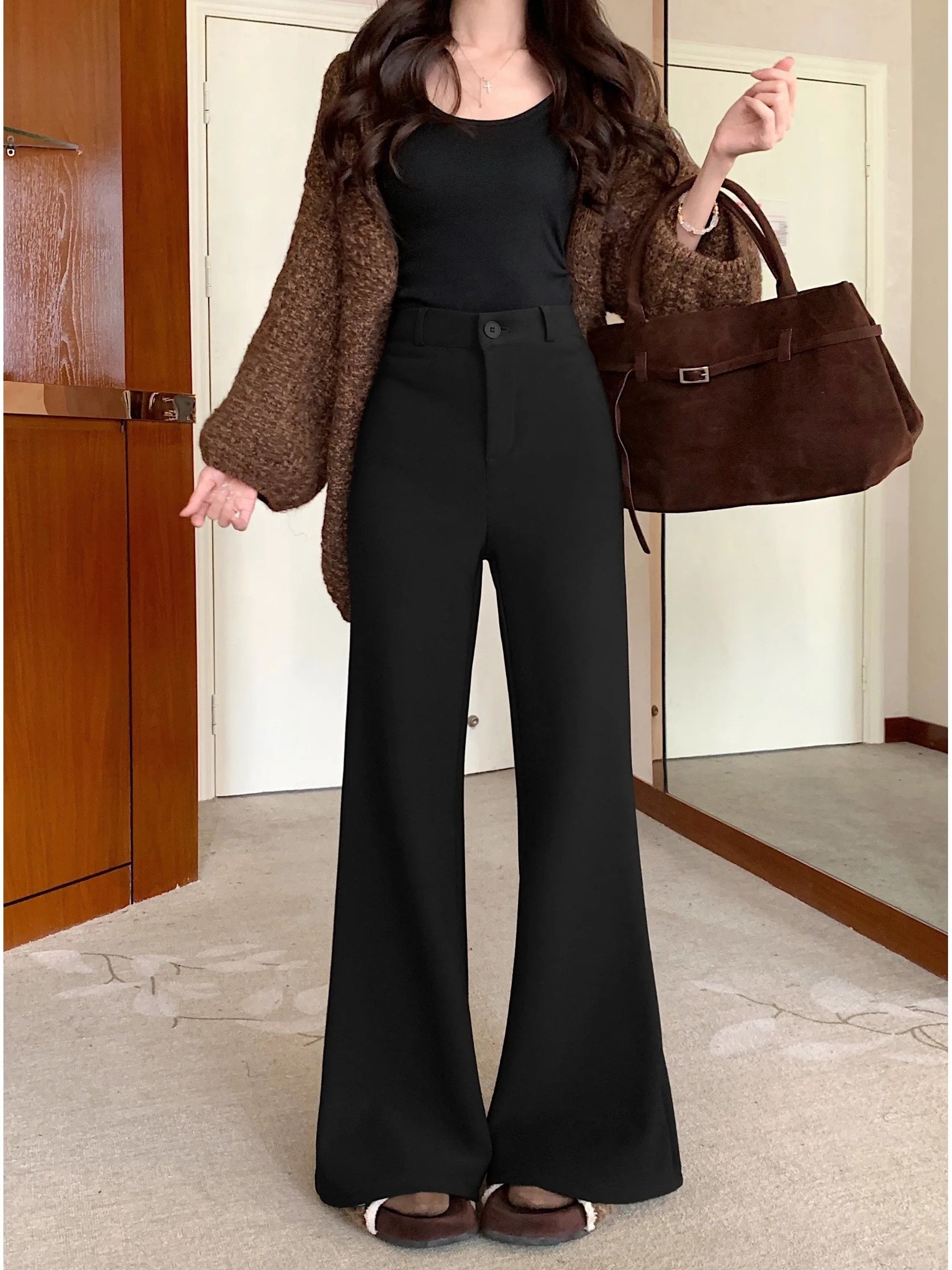 

Новые весенние женские брюки с высокой талией, облегающие, струящиеся, эластичные, слегка расклешенные, универсальные повседневные брюки в корейском стиле