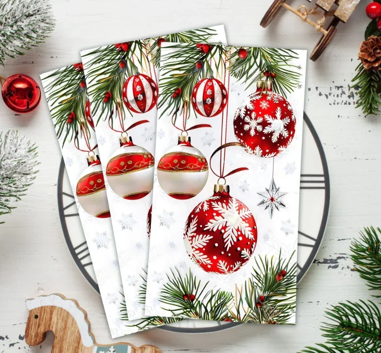 Horaldaily Weihnachts-Einweg-Papier-Servietten, Weihnachtskugeln für Party, Mittagessen, Abendessen, Küche, Badezimmer, Party-Tissue – Detail 1