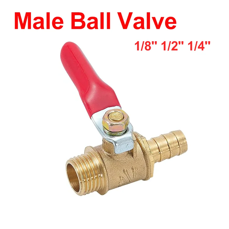 

10Pcs Ball Valve 6 8 10 12mm Hose Barb 1/8'' 1/2'' 1/4'' Male Thread Connector Joint Copper Pipe Fitting Coupler Adapter