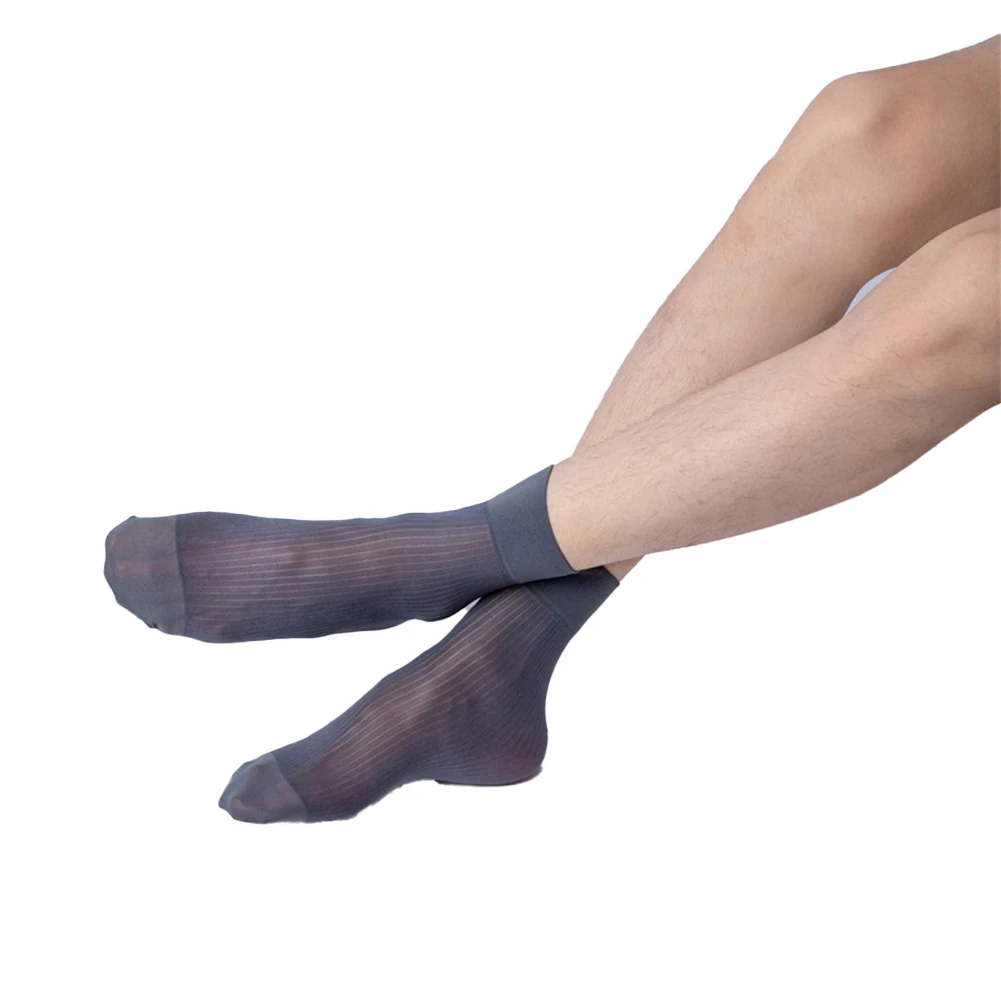 

Mens Striped Socks Wear See-Through Sheer Stockings Business Dress Tube Socks Sheer Mens Sexy Ultra-thin Socks