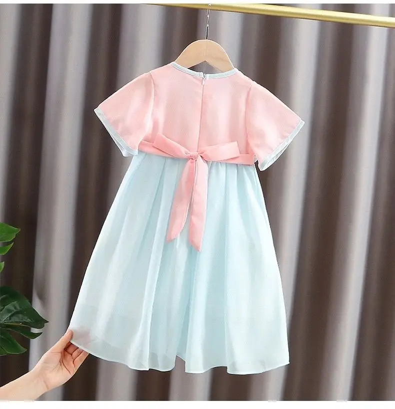 Hanfu-vestido de verano para niña, traje Tang de manga corta, ropa de estilo chino para bebé, vestido antiguo para niños