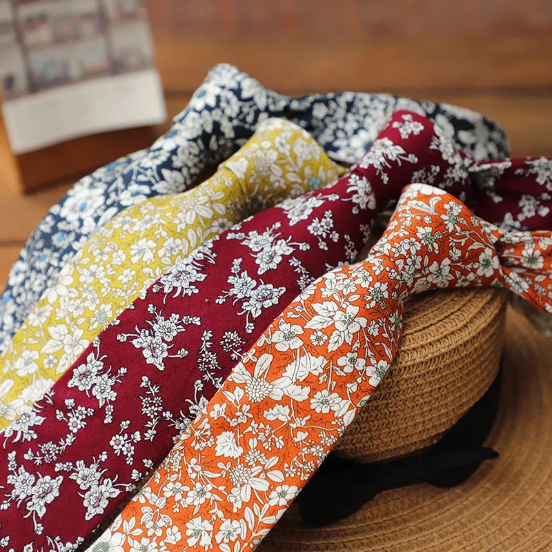 남녀 공용 캐주얼 플로럴 코튼 타이, 파티, 비즈니스, 웨딩, 성인 정장용 선물 넥타이