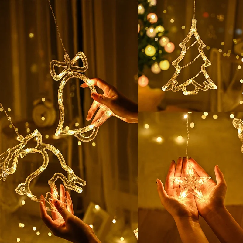 Luzes LED festão corda para decoração de Natal, fada guirlanda, cortina, Natal, casa, feriado, ano novo, 2023, 2024