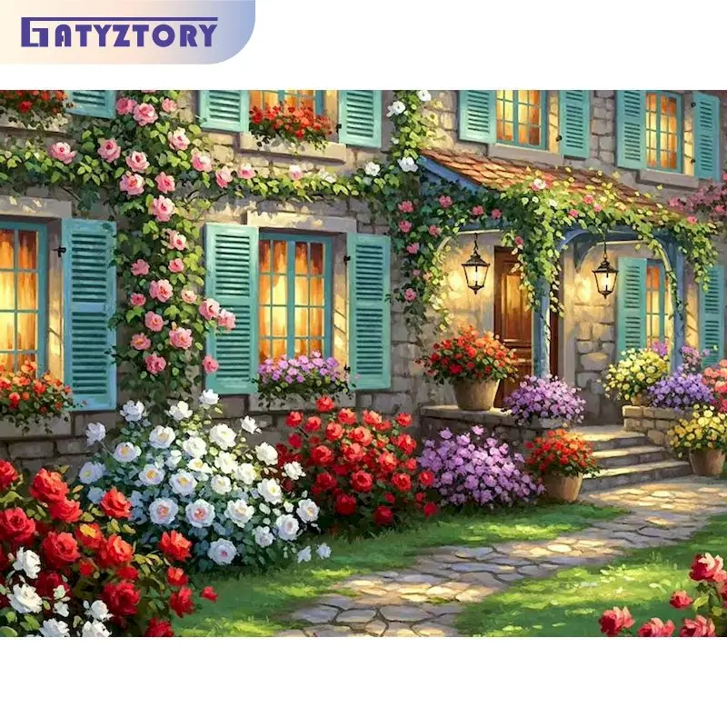 

GATYZTORY Flower Store Paint By Numbers Handmade Diy Gift Scenery Craft Supplies Adults Crafts Drawing By Numbers