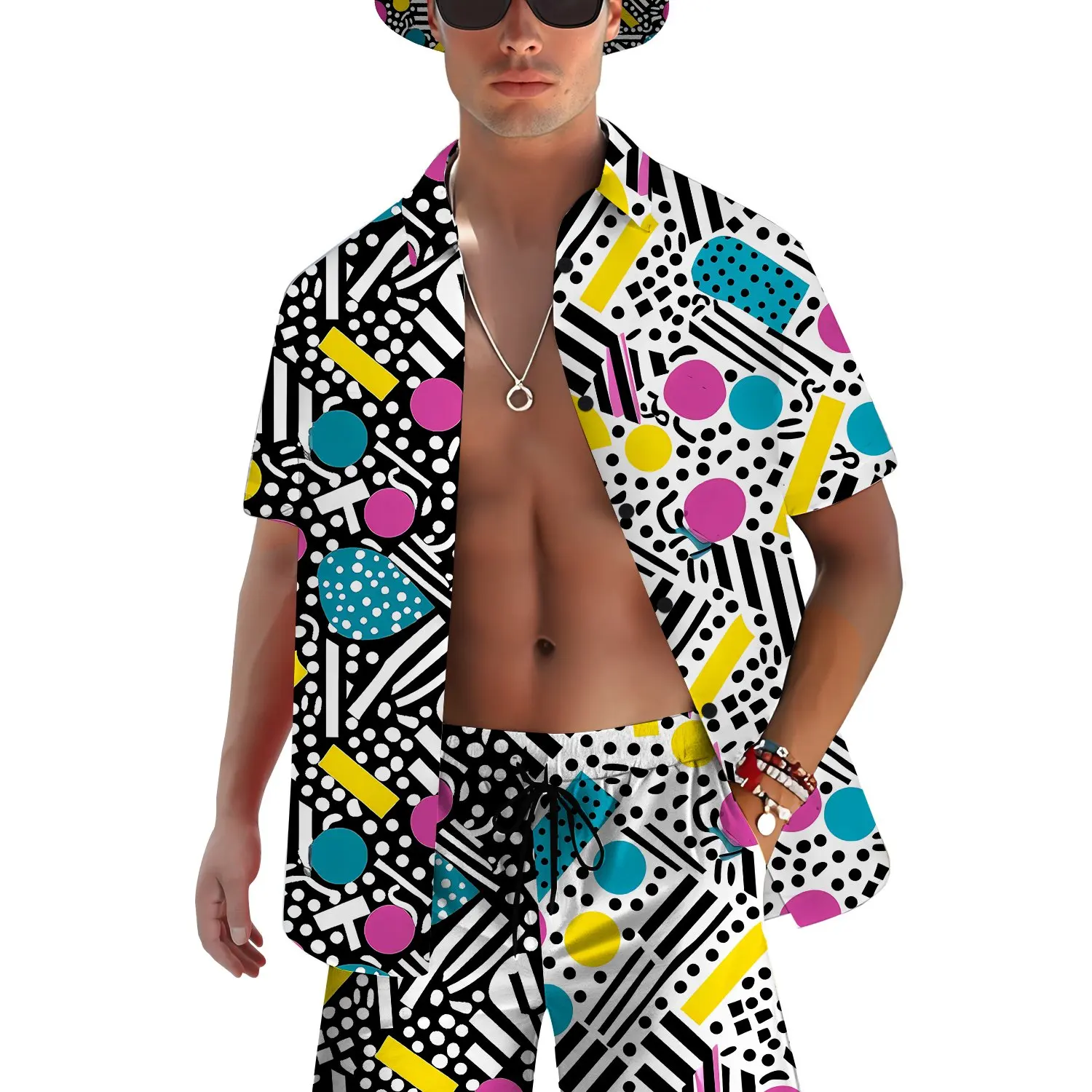 

Funny 3D Graffiti Printed Men's Shirt Sets Fashion Lapel Short Sleeve Shirts Shorts Suit Summer Casual Breathable 2 Piece Outfit