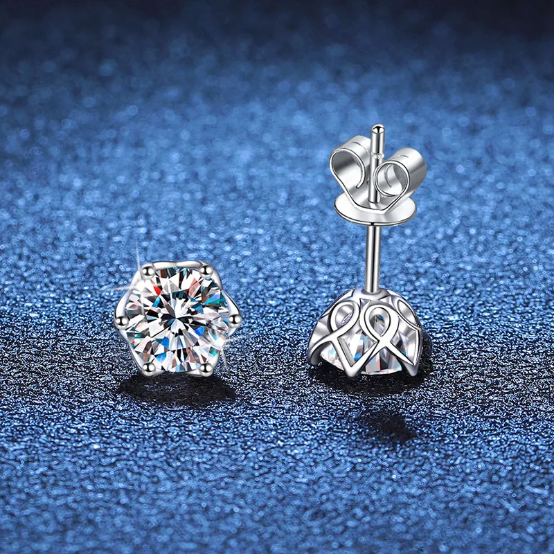 

S925 Sterling Silver Earrings for Women Moissanite 6-Prong Rose Petal Single Stone Stud Jewelry 2025 New Arrival