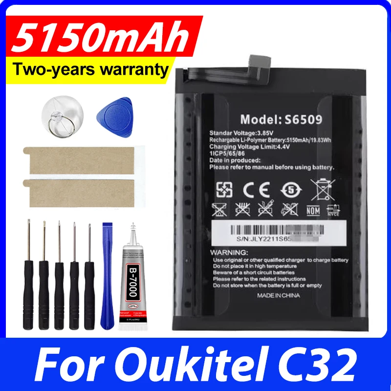 

Brand New For Oukitel C32 Battery High Capacity 5150mAh Battery Backup Replacement For Oukitel S6509 Smart Phone