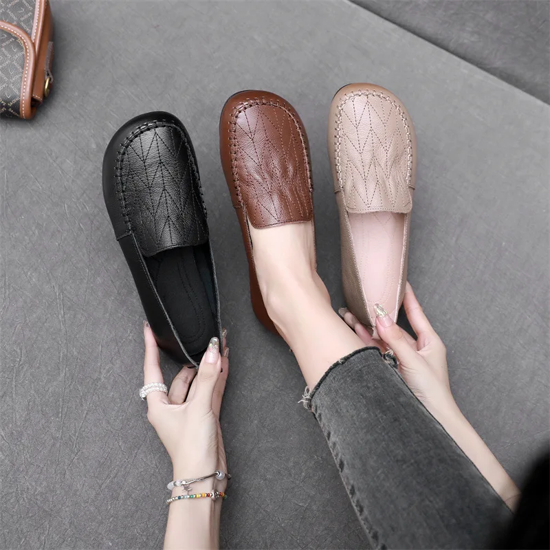 Women Real Leather Shoes Moccasins Mother Loafers Soft Flats Casual Female Driving Ballet Footwear Comfortable grandma shoes