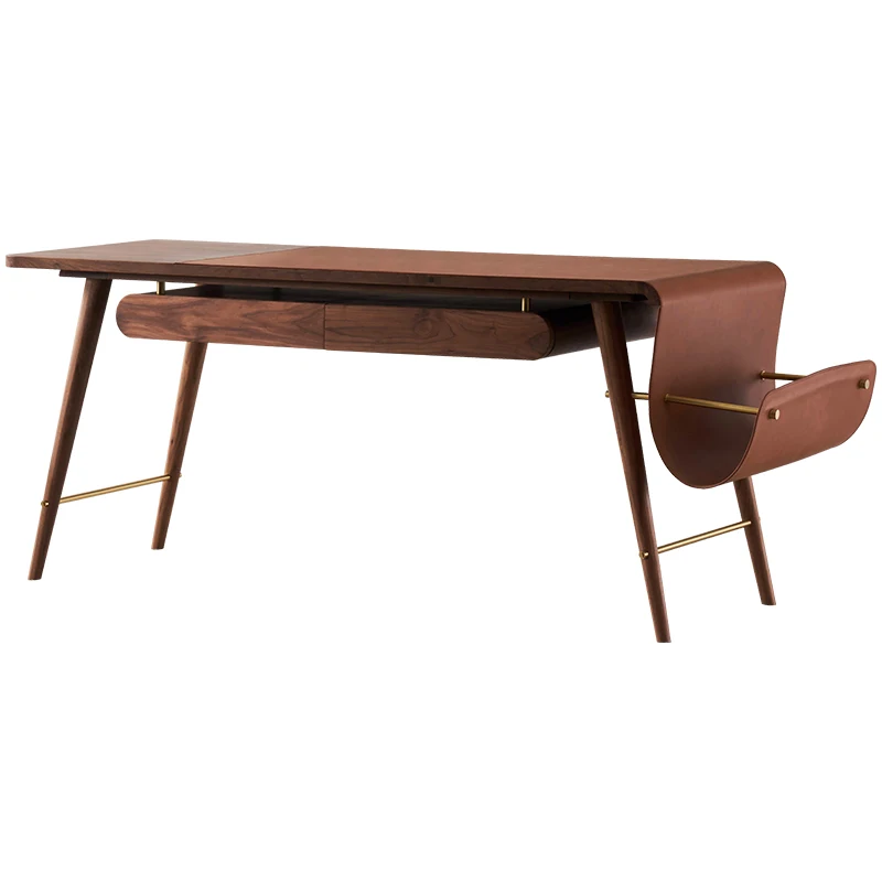 Modern minimalist solid wood walnut office desk