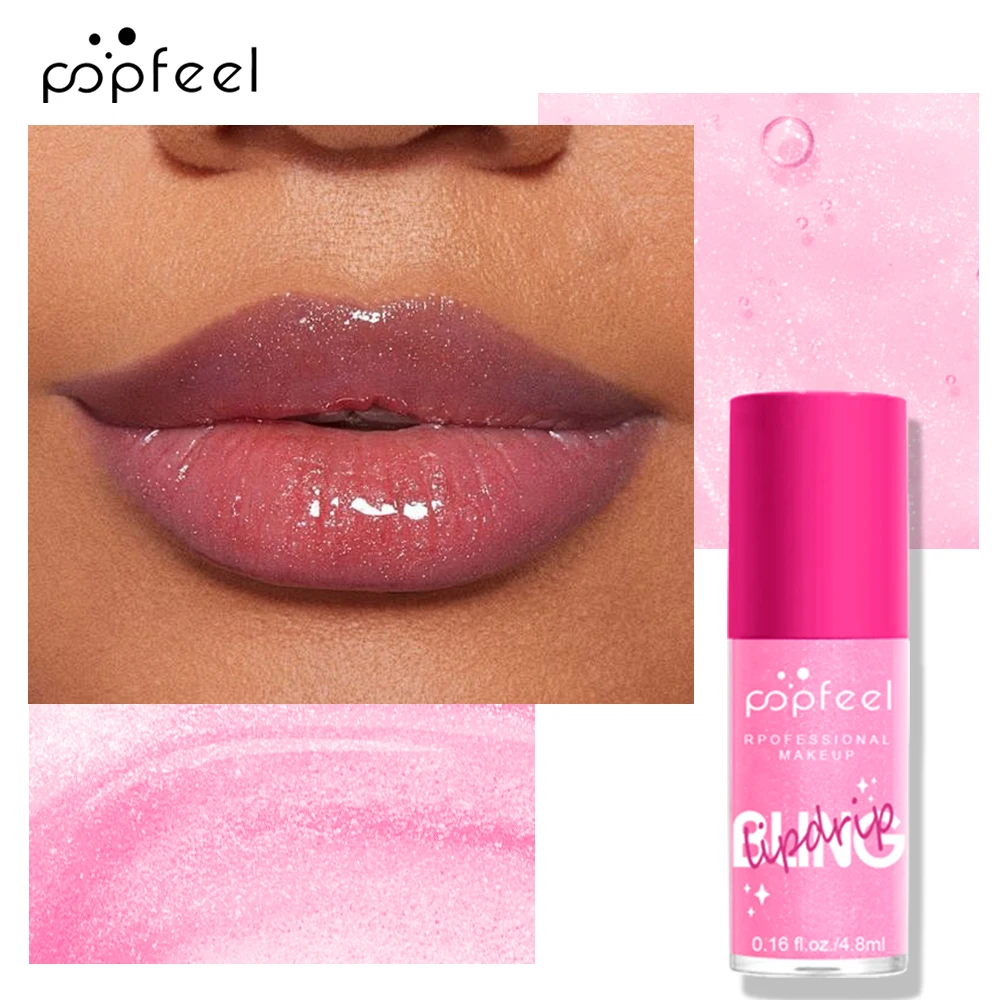 POPFEEL 립 오일 립 케어, 보습 및 영양 공급, 보습 립 글로스, 큰 브러시 헤드 글리터 샤인