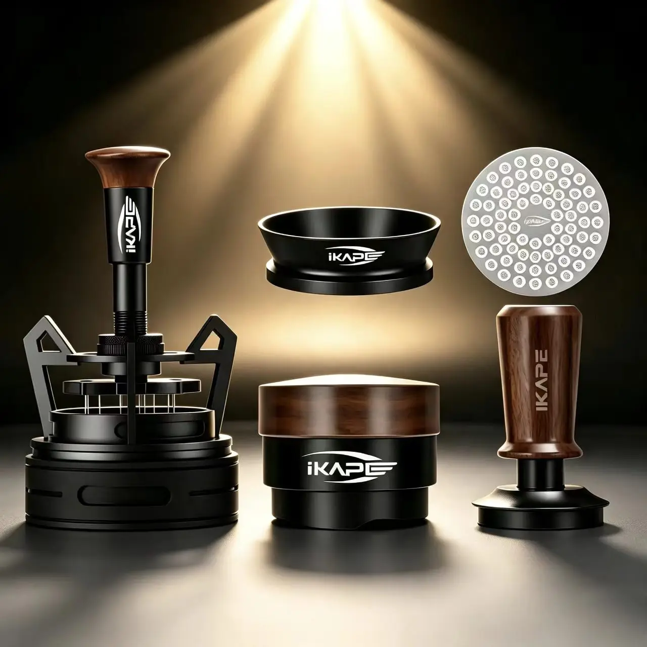 Ensemble d'outils à espresso en bois IKAPE 5 en 1, pour machine à café 51 mm/53,3 mm/58,35 mm, tamper à café, distributeur d'espresso, outil V3 WDT