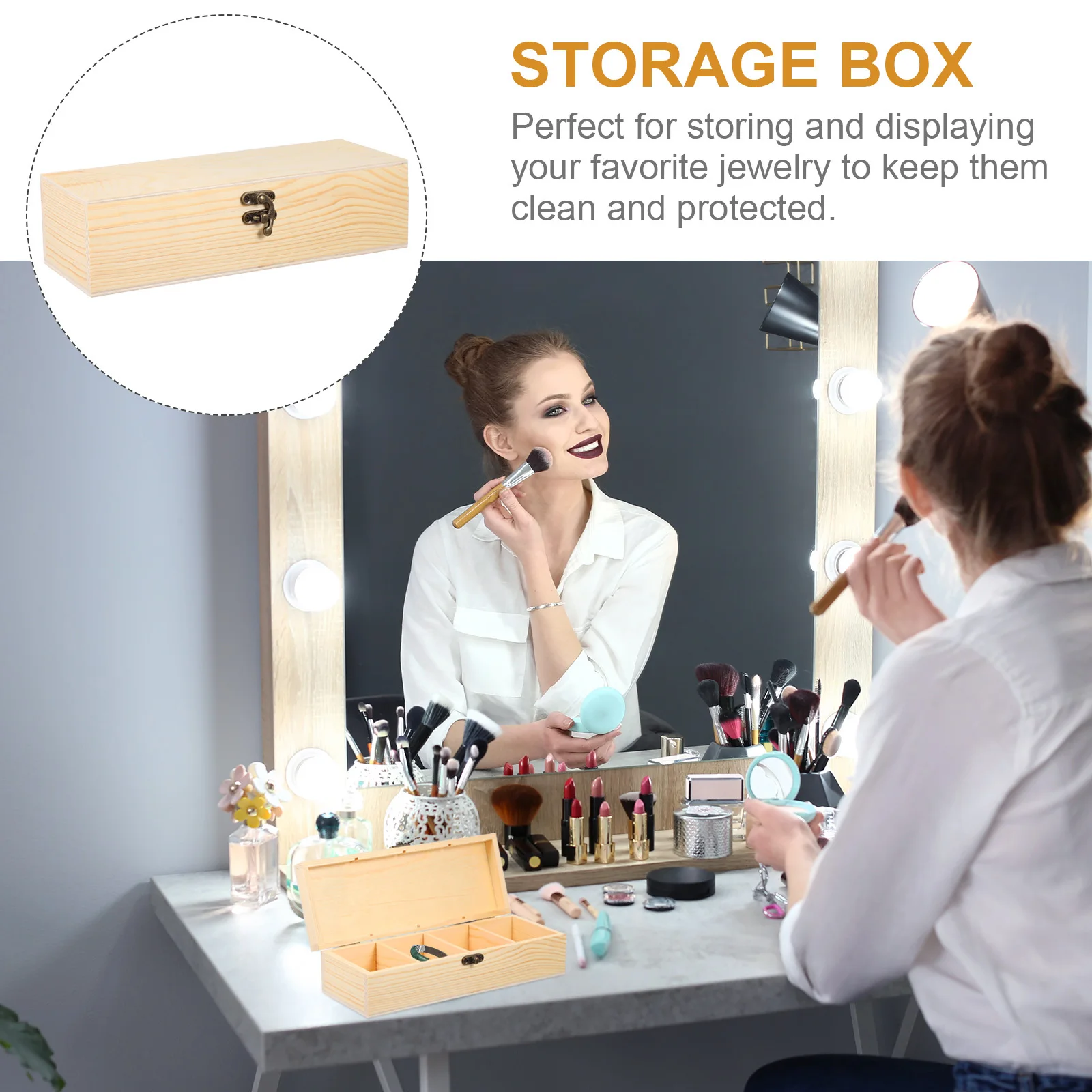 1Pcs Wood Jewelry Storage Box Four Compartments Organizer Holder for Rings Earrings Gift Case Jewelry Storage Box