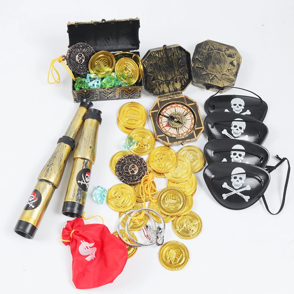 60Pcs Pirate Captain Theme Kids Birthday Party Halloween Supplies Pirate Telescope Compass Eye Patches Treasure Toys Party Favor