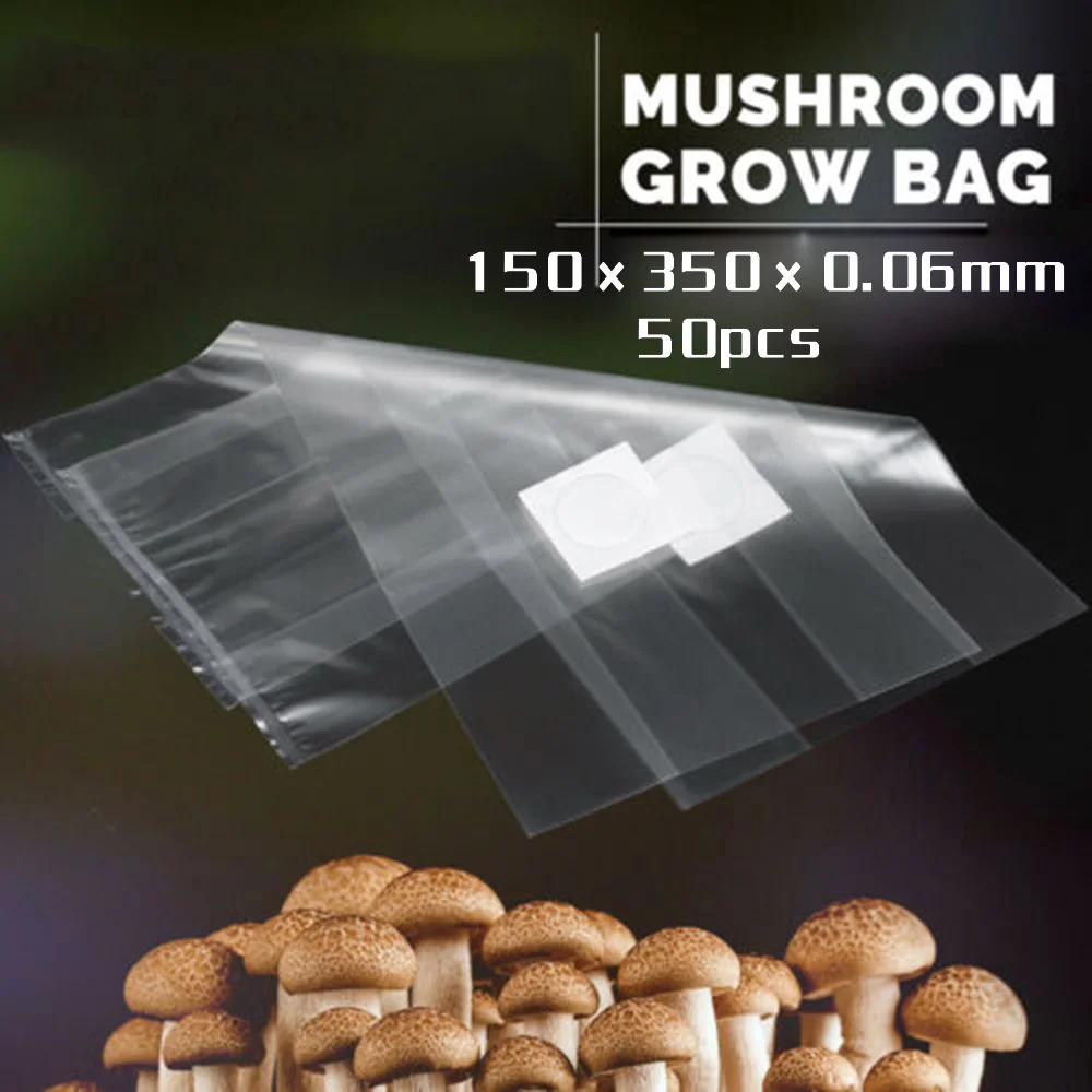 

50Pcs PVC Mushroom Spawn Grow Bags Spawn Media Grow Substrate High Temp Pre Sealable Garden Supplies Planting Ventilate Bags