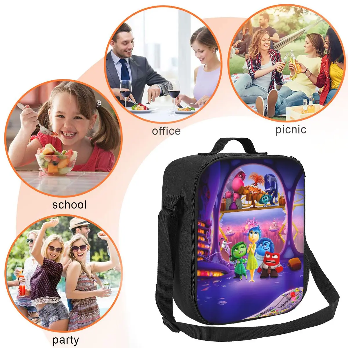 Custom Inside Out Movie Insulated Lunch Tote Bag for Women Animated Resuable Cooler Thermal Food Bento Box Work School Travel