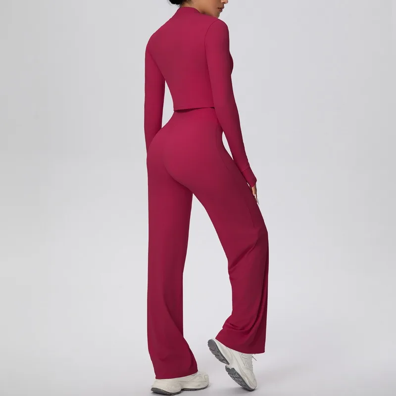 مجموعة ملابس اليوغا النسائية من Cloud Feel سترة بسحاب سريعة الجفاف عالية الخصر بنطال مستقيم الساق للياقة البدنية والجري في الهواء الطلق