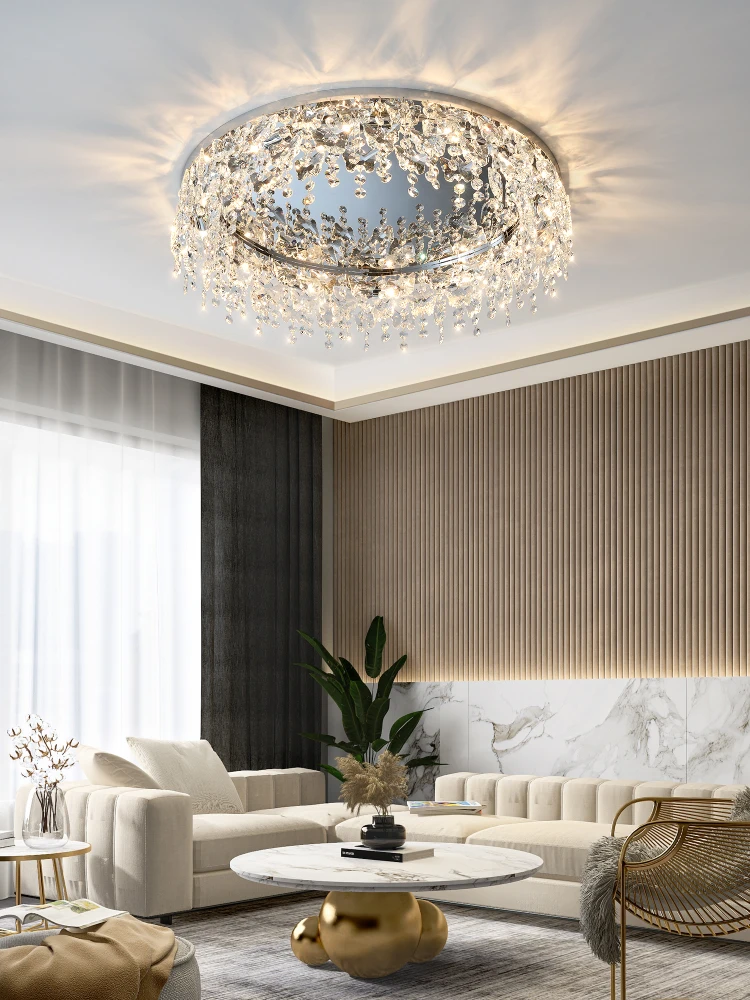 Modern Crystal Living Room Lights Nordic Led Ceiling Lamp Bedroom Lamp silver round Dining Room Lamps New Style Home Lighting