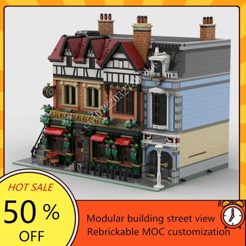 Tudor Center Modulair MOC Creatief straatbeeld Model Aangepaste puzzel Architectuur DIY Onderwijs Creatief kinderpuzzel Speelgoed Kerstcadeau