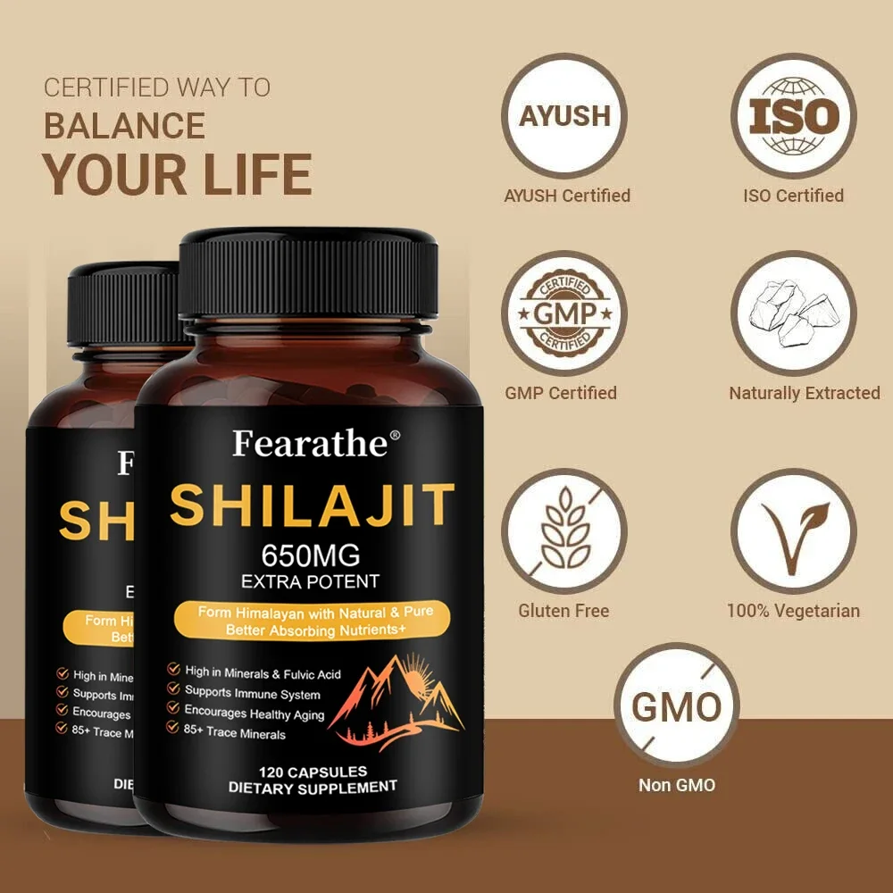 Fearathe Shilajit Supplement, Anti-fatigue Energy Support, Aids Athletic Performance, Endurance, and Recovery