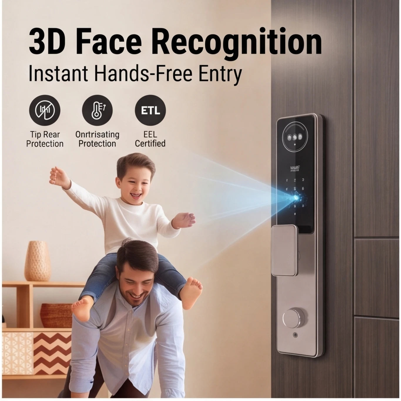 Full Automatic Unlock Face Fingerprint Password Zinc Alloy Smart Lock for Wood/Aluminum Doors with Memory Card & Cloud Storage