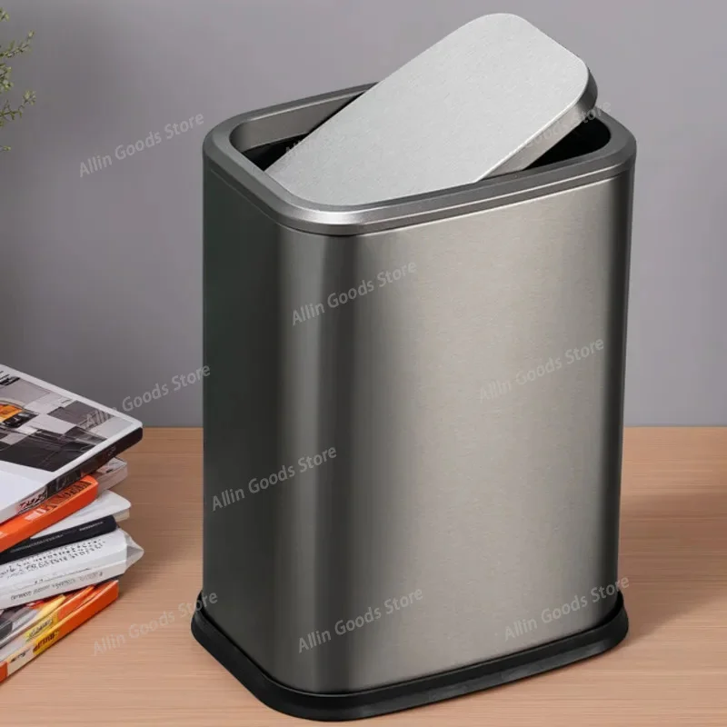 15L Swing Lid Trash Can Dual Inner Outer Bins Space Saving Household Waste Bin For Living Room Bedroom Kitchen Office Storage